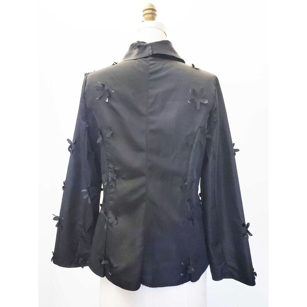 Babette SF Womens Floral Laser Cut Black Lagenlook Blazer Shirt Jacket - Picture 5 of 13